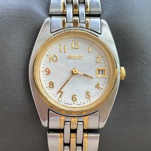 Seiko Ladies Wrist Watch Date Calander Analog Quartz Dual Tone Gold/Silver Japan